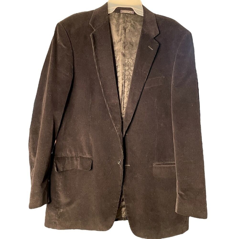 Adolfo Sports Coat Mens 42L Formal Business Corduroy One-Button Jacket Black